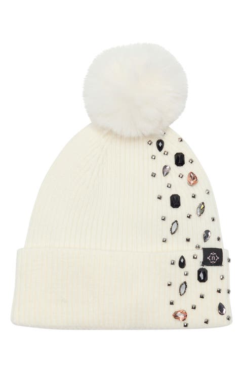 Animal Accent Faux Fur Pom Beanie