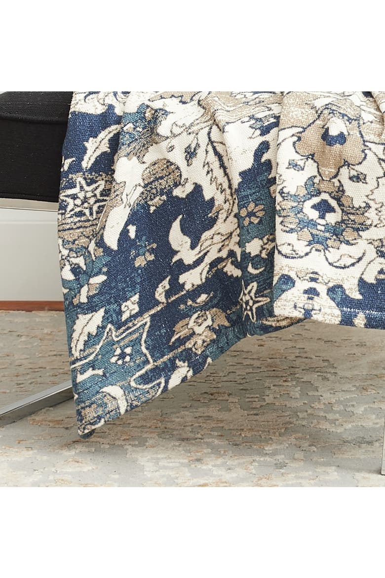 Saanvi Cream & Blue 100% Cotton Accent Throw Blanket 50" x 60", Alternate, color, Brown