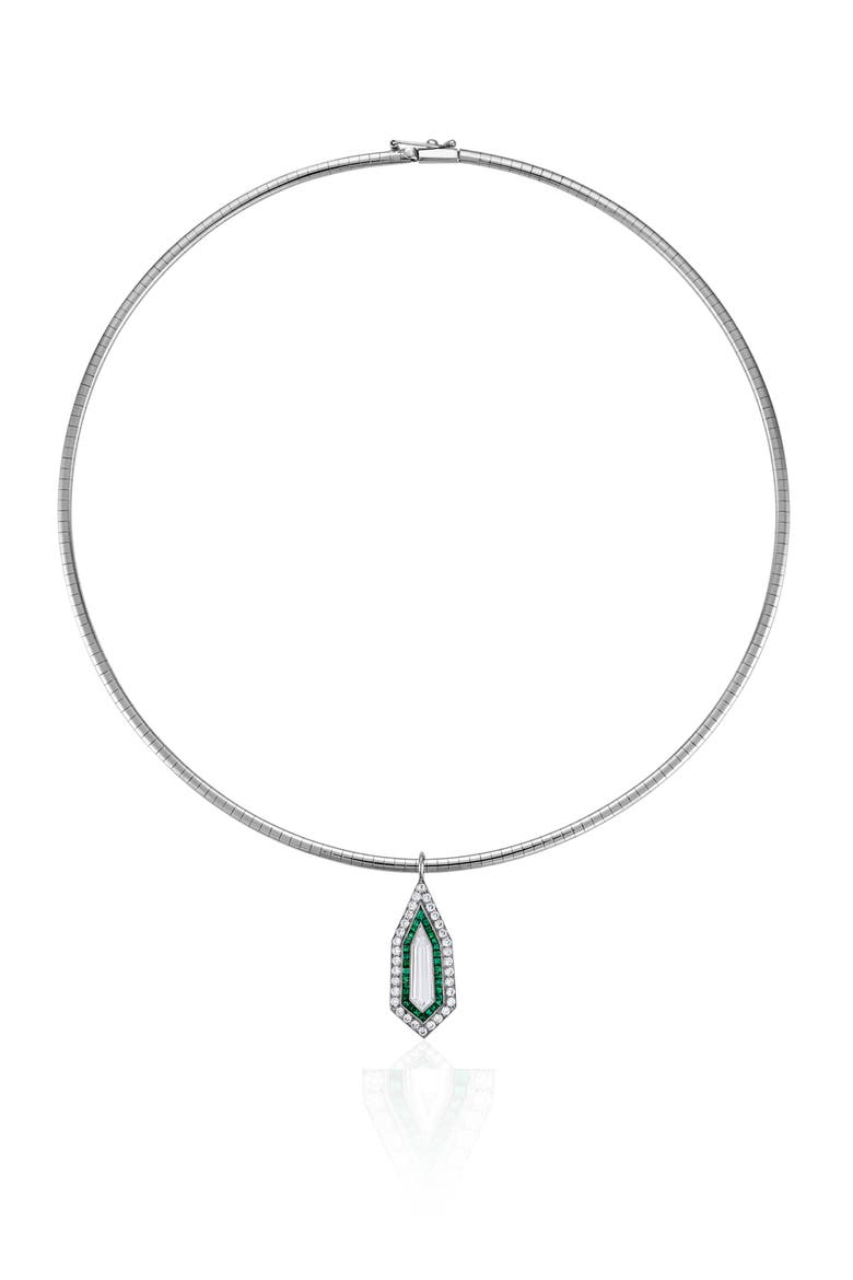 Diamond Kite Emerald Pendant Necklace, Main, color, PLATINUM