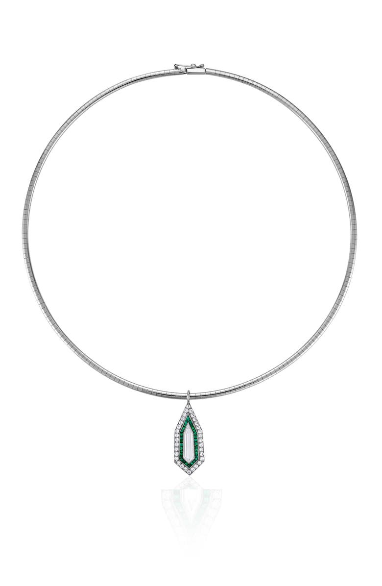 Mindi Mond Diamond Kite Emerald Pendant Necklace, Main, color, Platinum