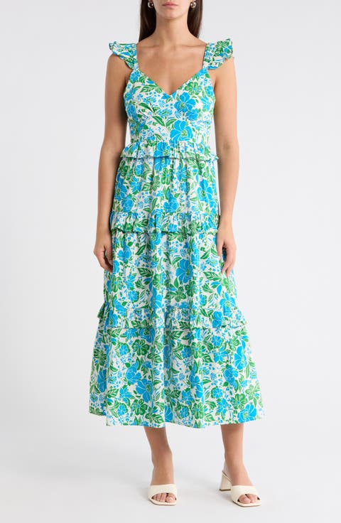 Bivore Floral Print Ruffle Maxi Dress