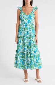 SUGARLIPS Bivore Floral Print Ruffle Maxi Dress