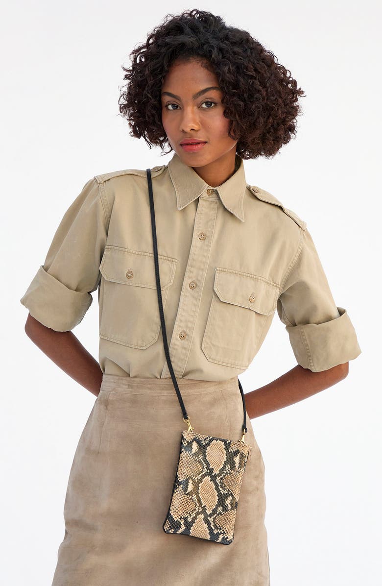 Clare V. Poche Snakeskin-Embossed Leather Crossbody Bag, Alternate, color, Tan