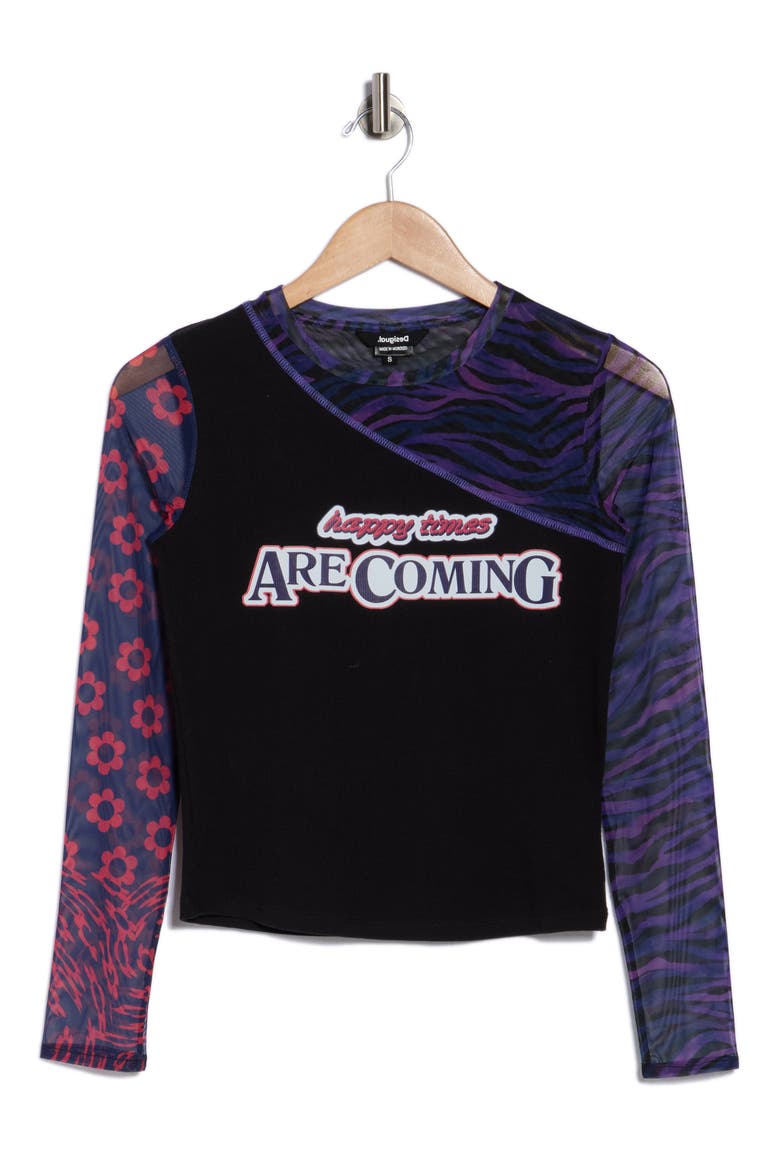 Long Sleeve Knit Graphic T-Shirt, Alternate, color, BLACK