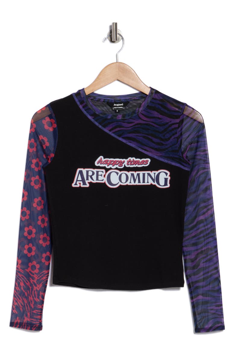 Desigual Long Sleeve Knit Graphic T-Shirt, Alternate, color, Black