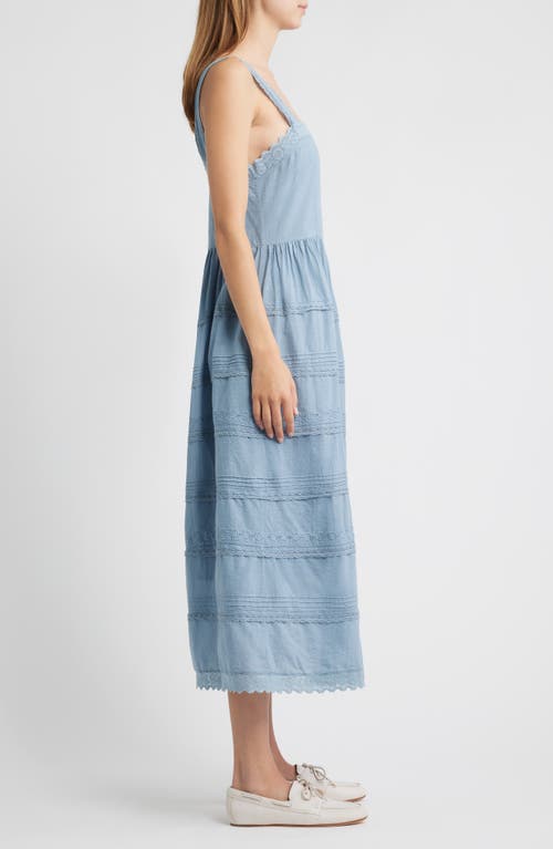 The Great . Reverie Embroidered Tiered Cotton Sundress In Blue