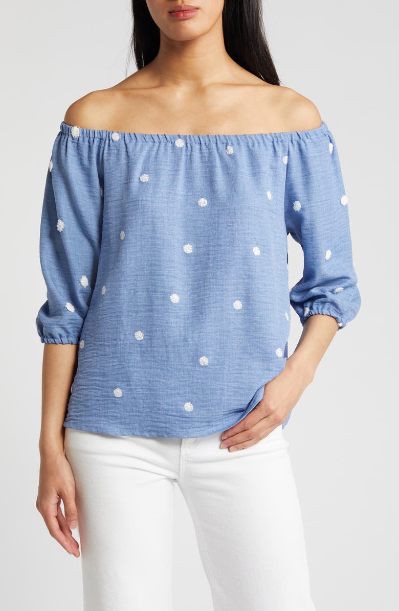Loveappella Off the Shoulder Top, Main, color, Chambray