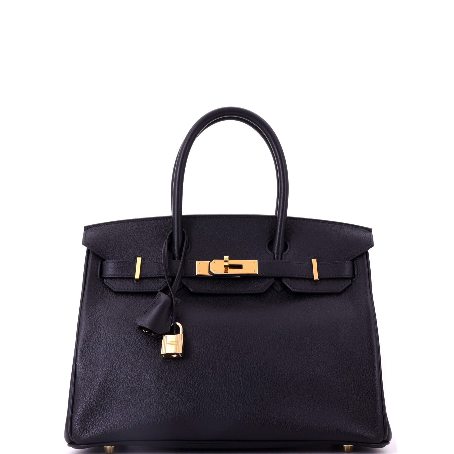 Pre-Owned Hermes Birkin Handbag Black Evercolor with Gold Hardware 30, Main, color, Noir
