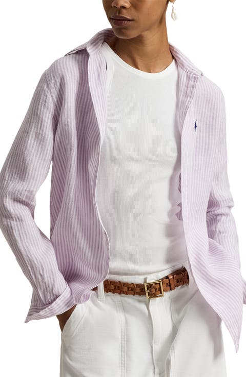 Classic Fit Stripe Linen Button-Up Shirt