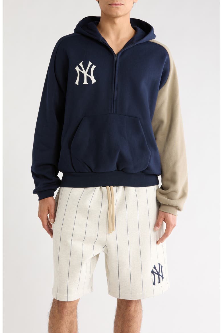 x MLB New York Yankees Cotton Blend Fleece Half Zip Hoodie, Main, color, DARK SAPPHIRE/ OVERLAND