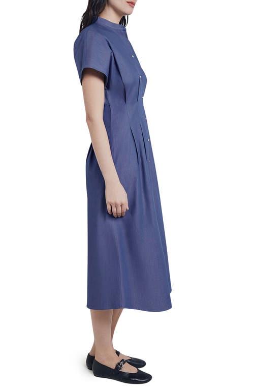 Misook Stand Collar Button Front Midi Dress In Mazarine