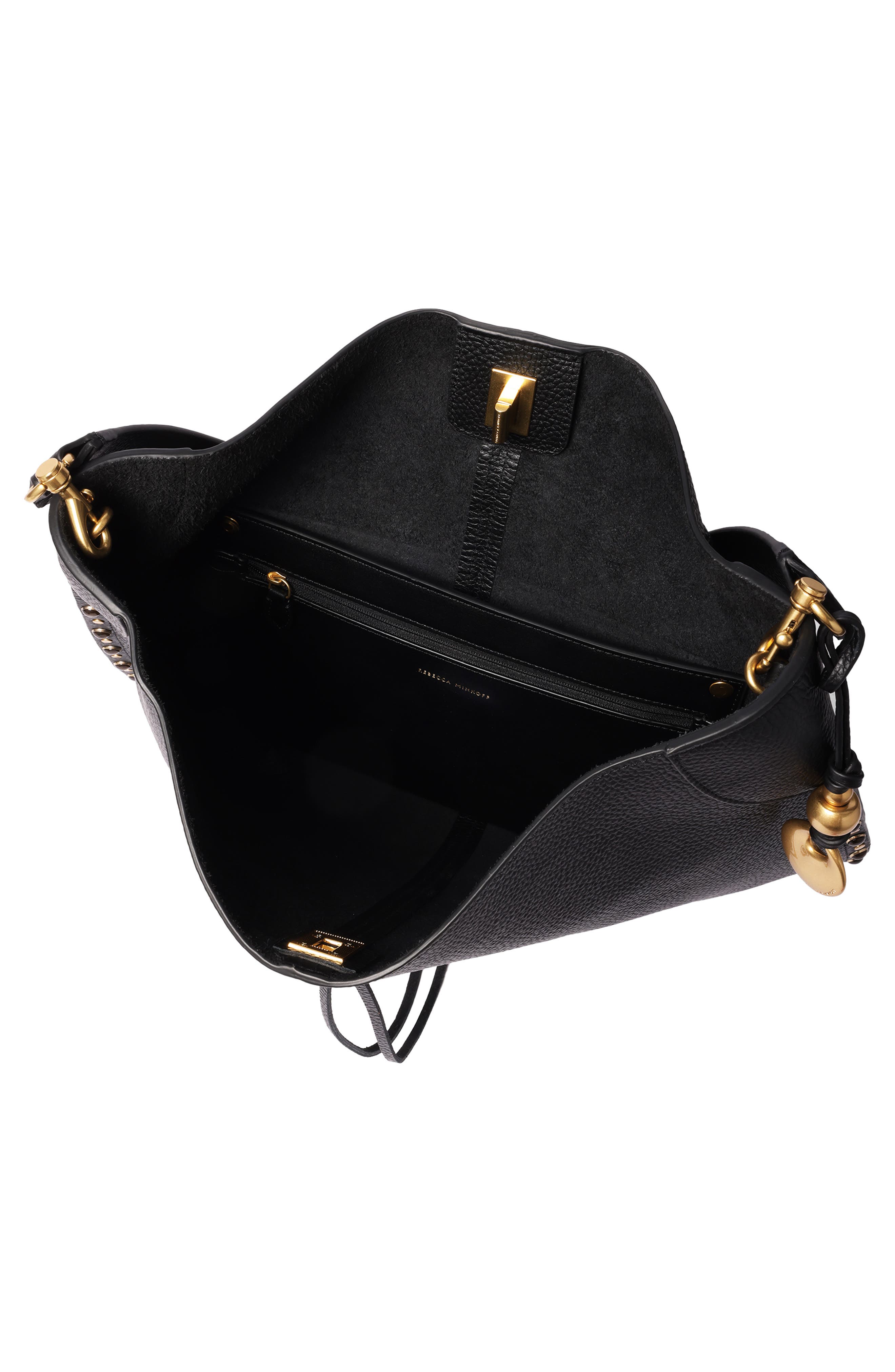 Slim Darren Stud & Tiger's Eye Embellished Hobo Bag, Alternate, color, BLACK