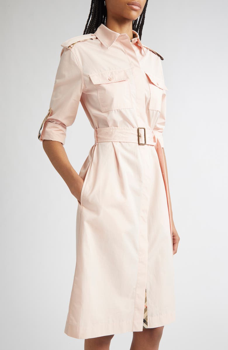 Burberry Long Sleeve Cotton Poplin Belted Shirtdres, Alternate, color, 