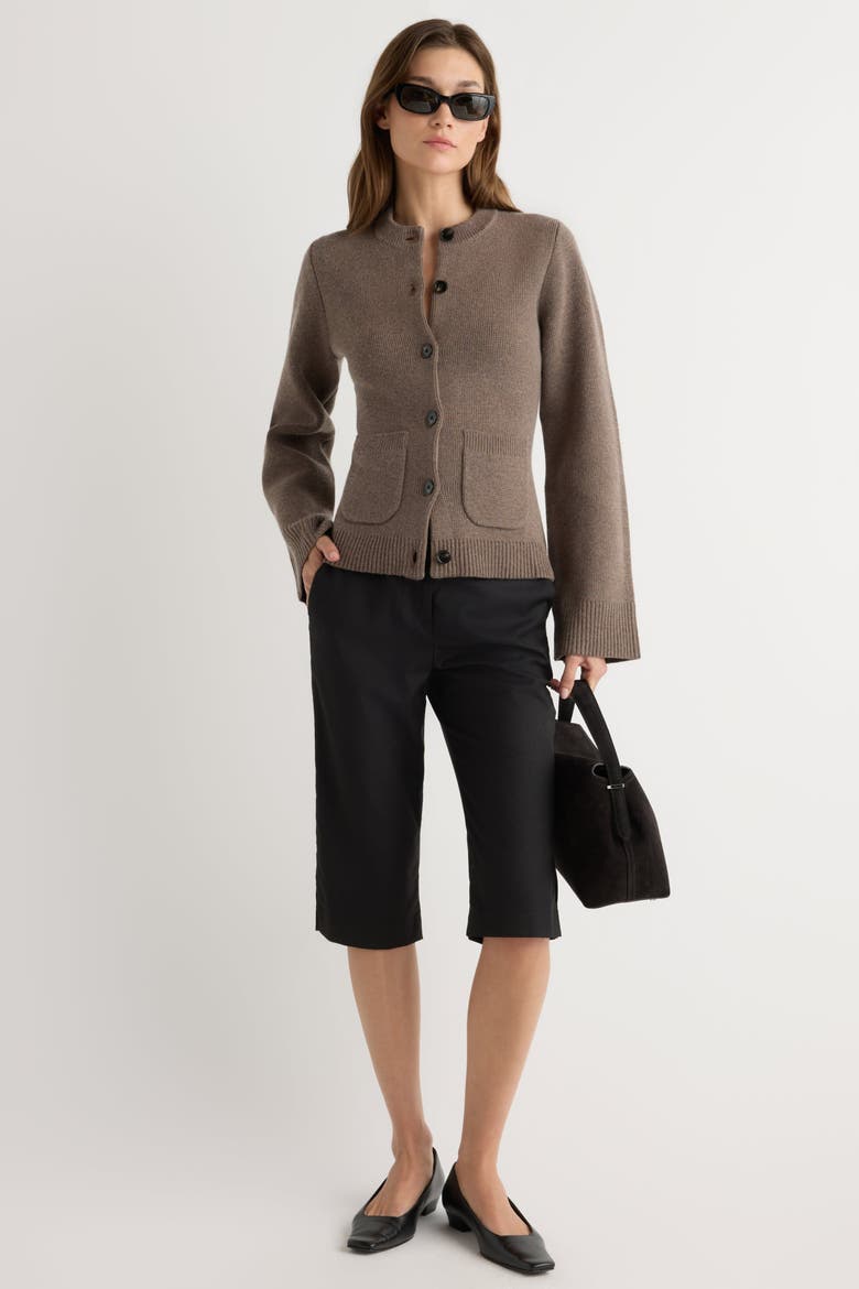 Eames Cotton Wool Button Cardigan, Alternate, color, Heather Brown