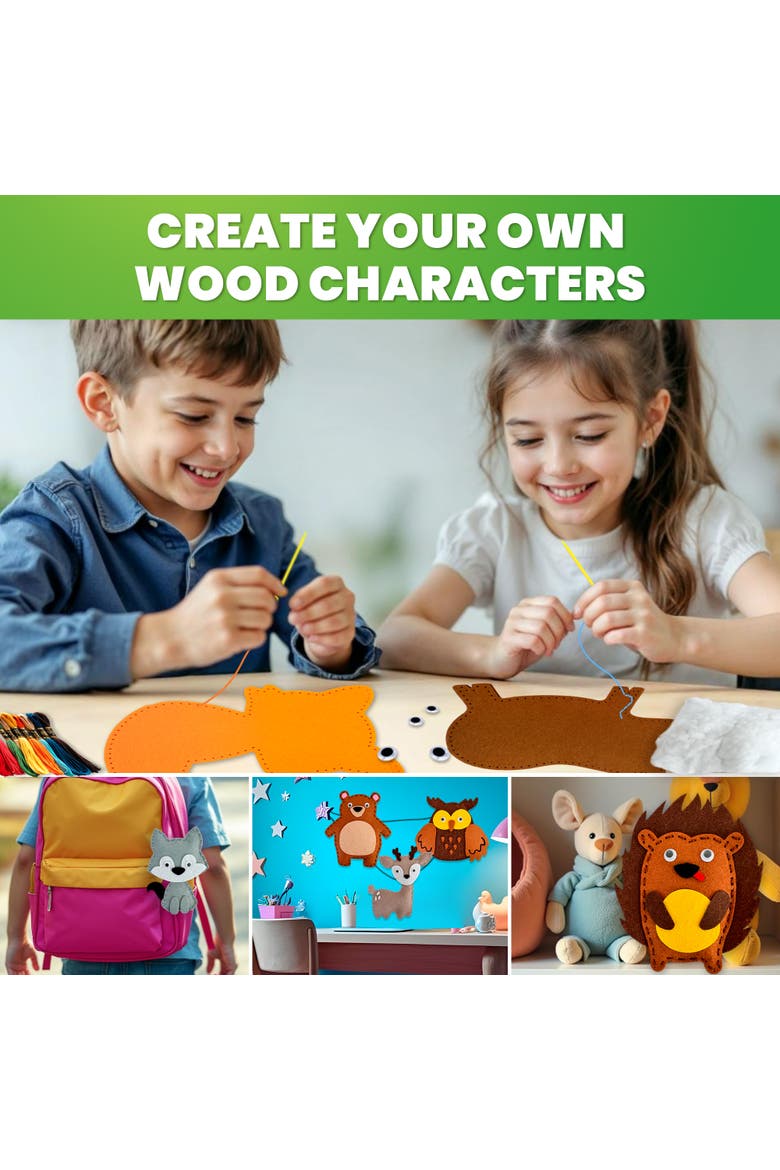 Kids Sewing Craft Kit with Felt Toys, Alternate, color, Wood