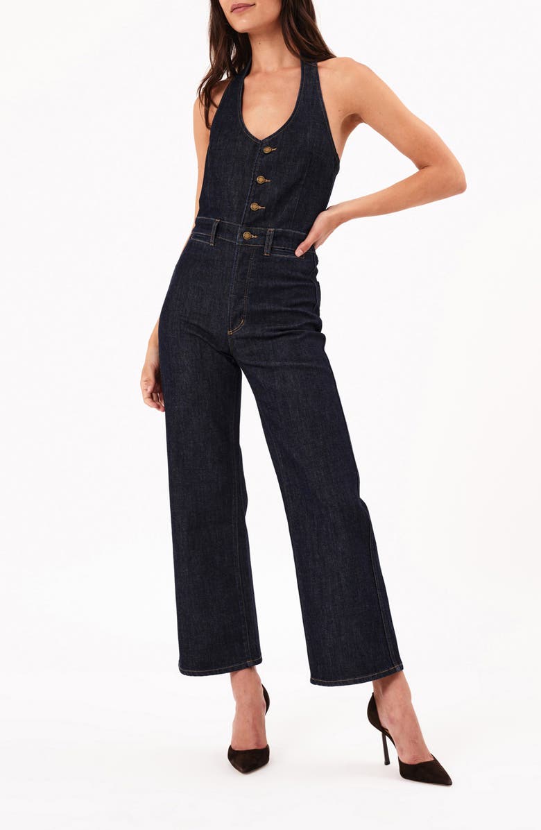 Rolla’s Darkstone Halter Neck Denim Jumpsuit, Alternate, color, Dark Vintage Indigo