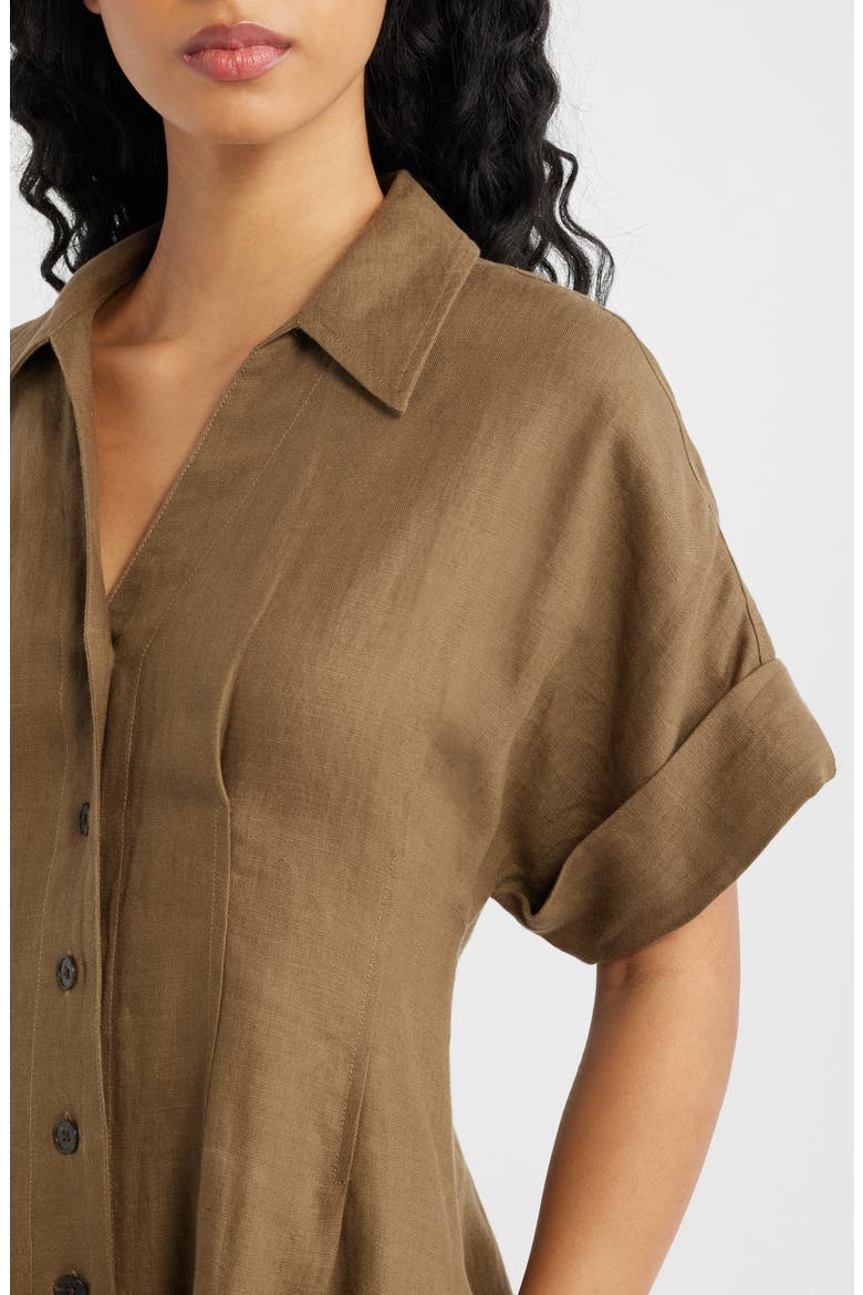 Pleated Linen Mini Shirtdress, Alternate, color, SAFARI KHAKI