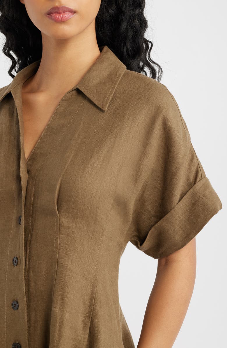 Madewell Pleated Linen Mini Shirtdress, Alternate, color, Safari Khaki