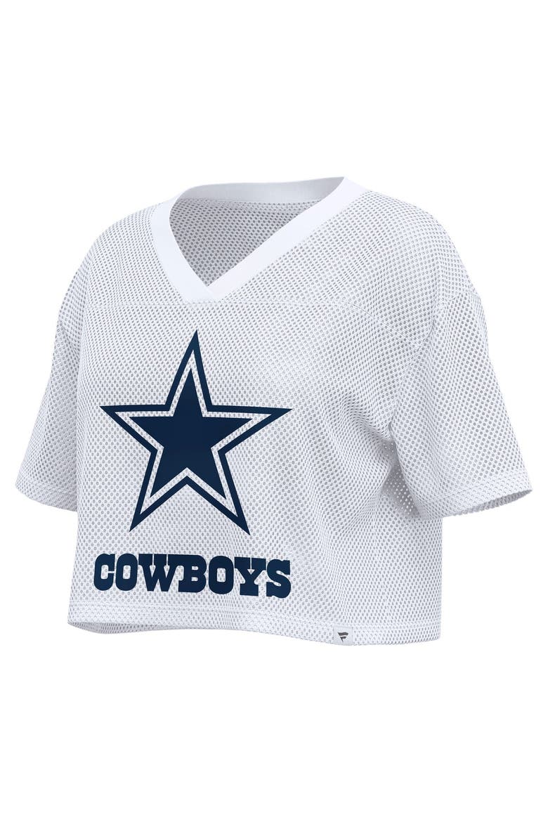 Women's Fanatics White Dallas Cowboys Oversized Mesh Cropped V-Neck Jersey, Alternate, color, White