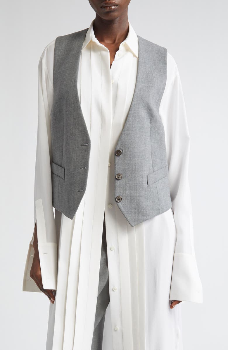 Michael Kors Collection Stretch Virgin Wool Vest, Main, color, Banker Melange