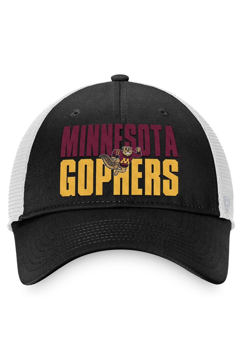 Men's Top of the World Black/White Minnesota Golden Gophers Stockpile Trucker Snapback Hat, Alternate, color, Black