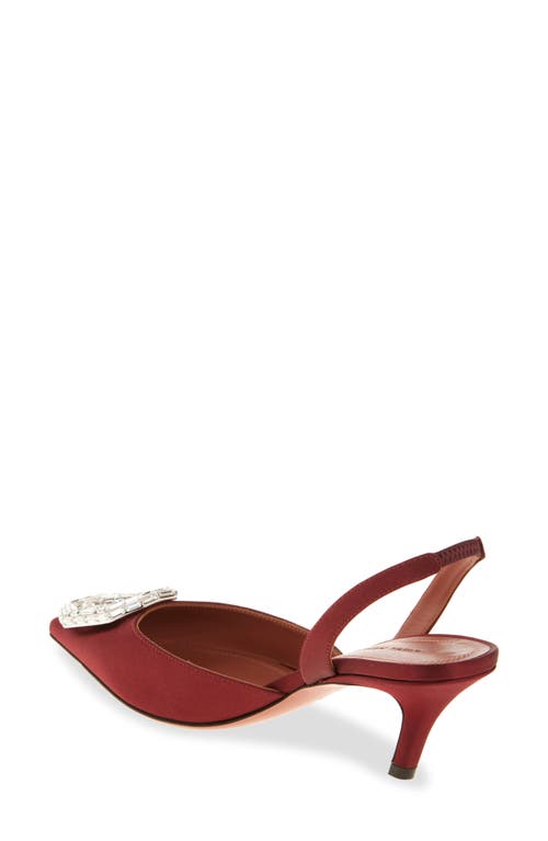 Amina Muaddi Camelia Crystal Buckle Slingback Pump In Satin Wine White Buckle