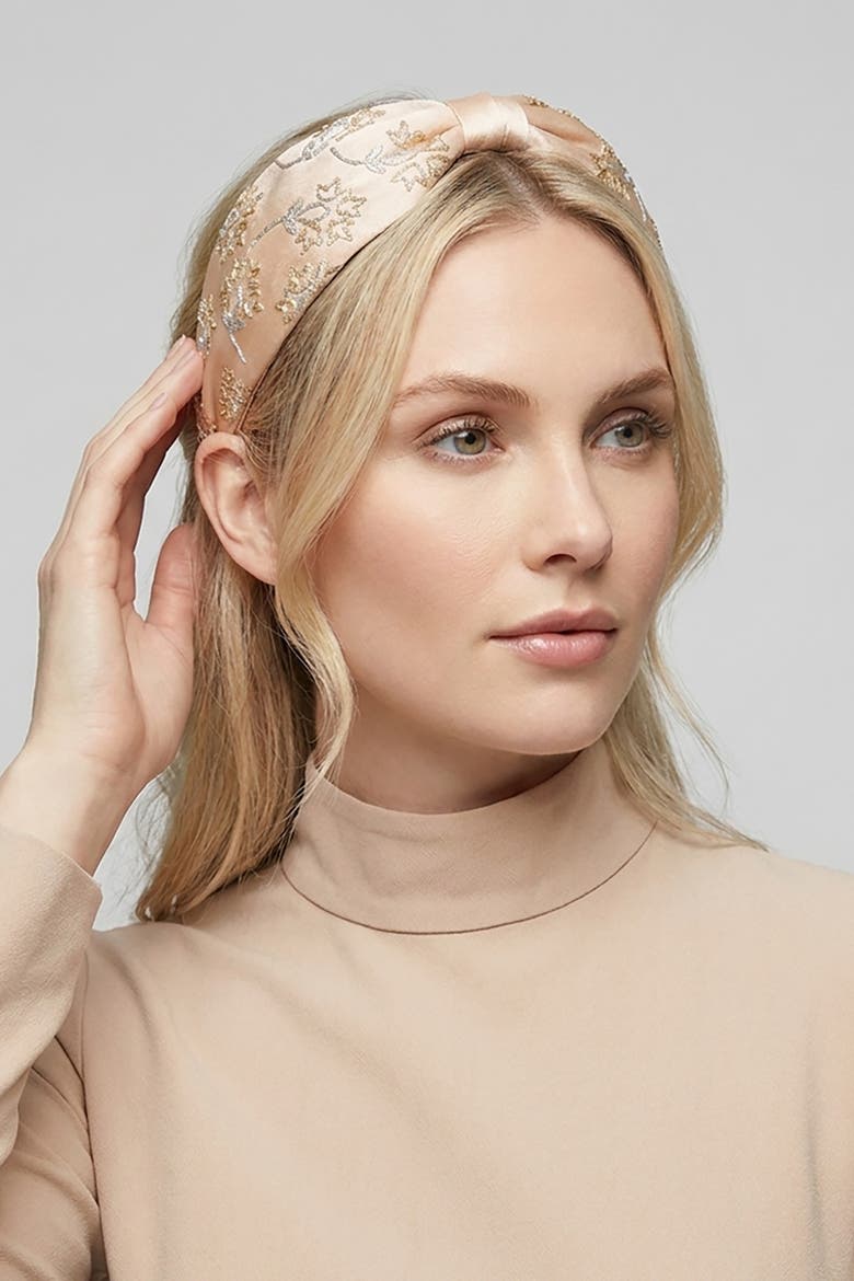 Champagne Bloom Embroidered Headband, Alternate, color, Blue