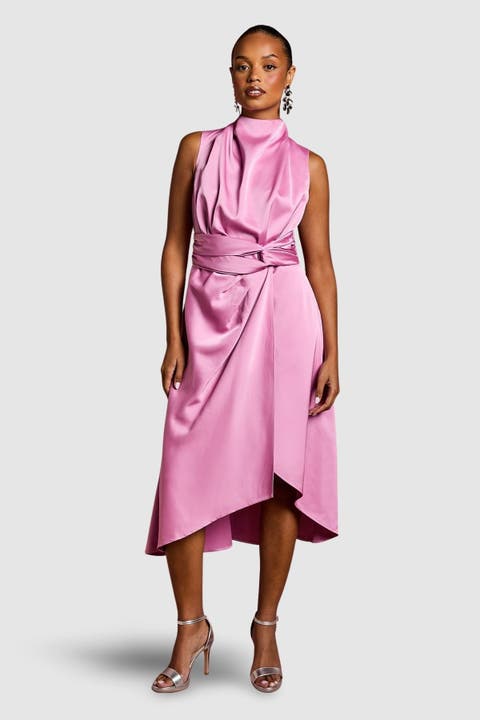 Coast Petite Satin Twist Waist Midi Dress