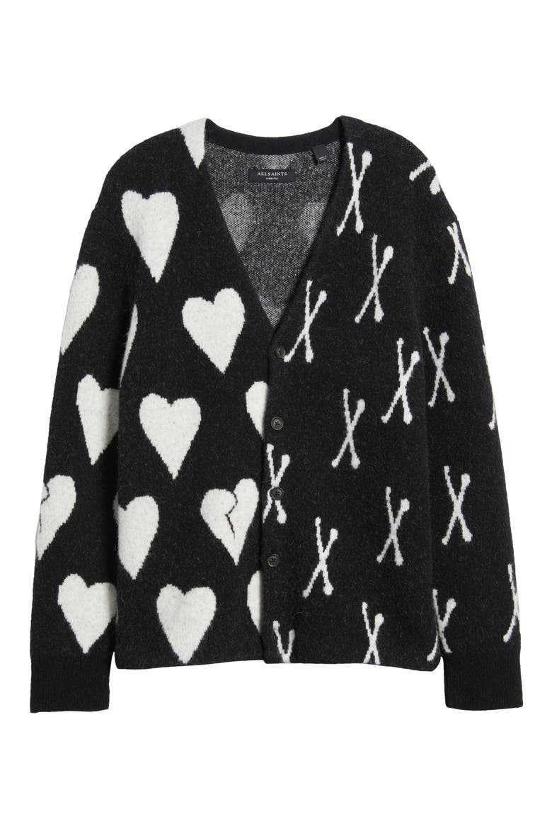 Bonebreak Heart Alpaca & Wool Blend Cardigan, Alternate, color, BLACK/ CHALK WHITE
