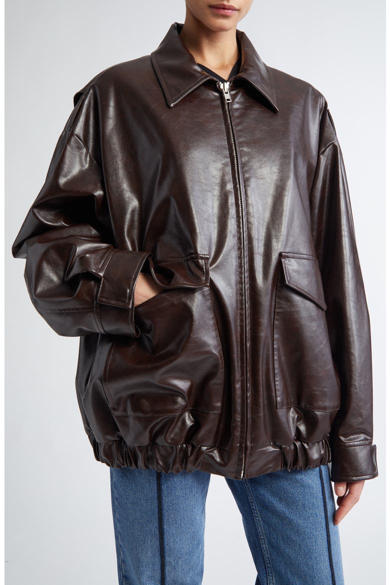 Oversize Faux Leather Bomber Jacket, Alternate, color, BURGUNDY