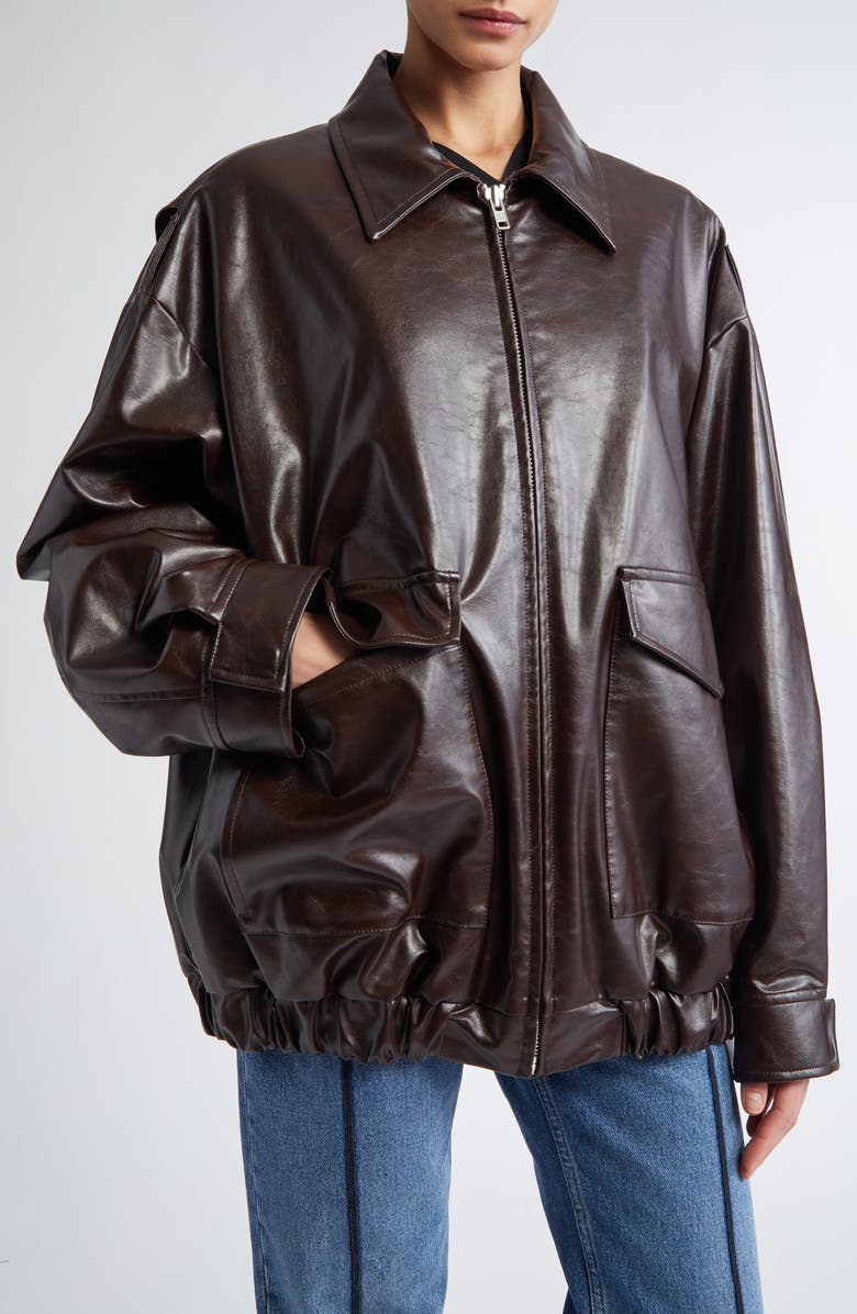 MM6 Maison Margiela Oversize Faux Leather Bomber Jacket, Alternate, color, Burgundy