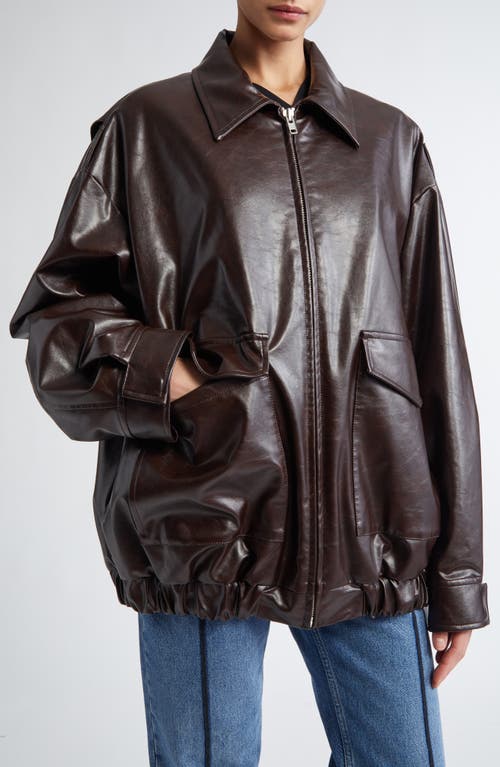 Mm6 Maison Margiela Oversize Faux Leather Bomber Jacket In Brown