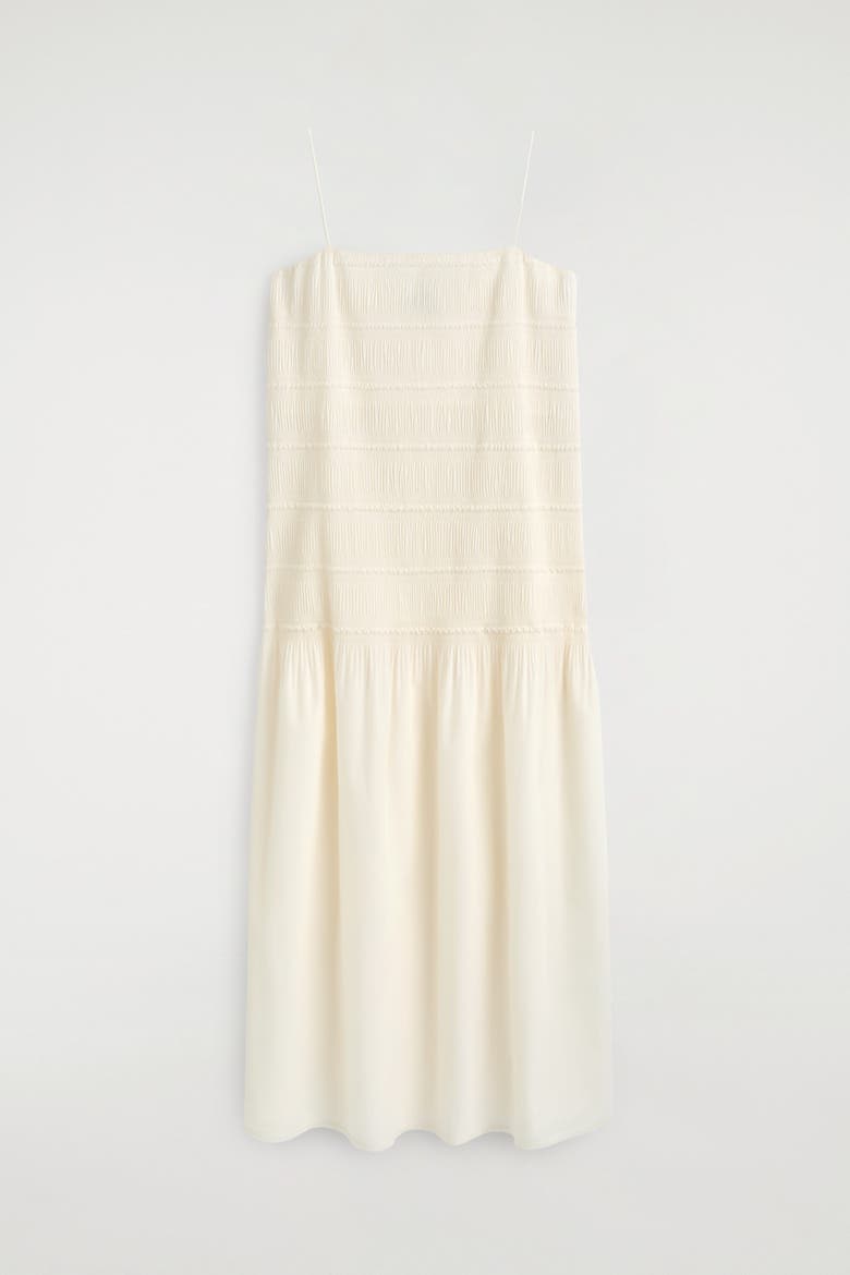 Ruched Dropped-waist Poplin Midi Dress, Alternate, color, IVORY