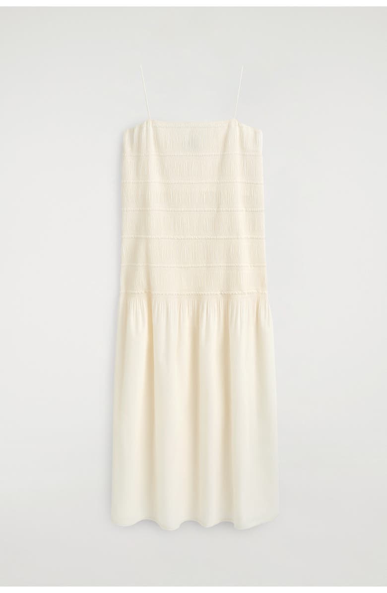 COS Ruched Dropped-waist Poplin Midi Dress, Alternate, color, Ivory