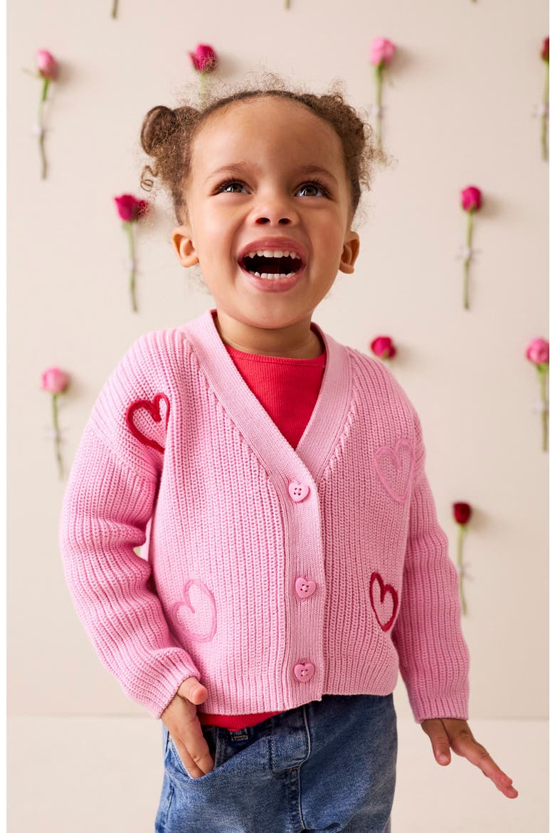 Kids' Lovebug Embroiderd Cotton Cardigan, Alternate, color, PINK