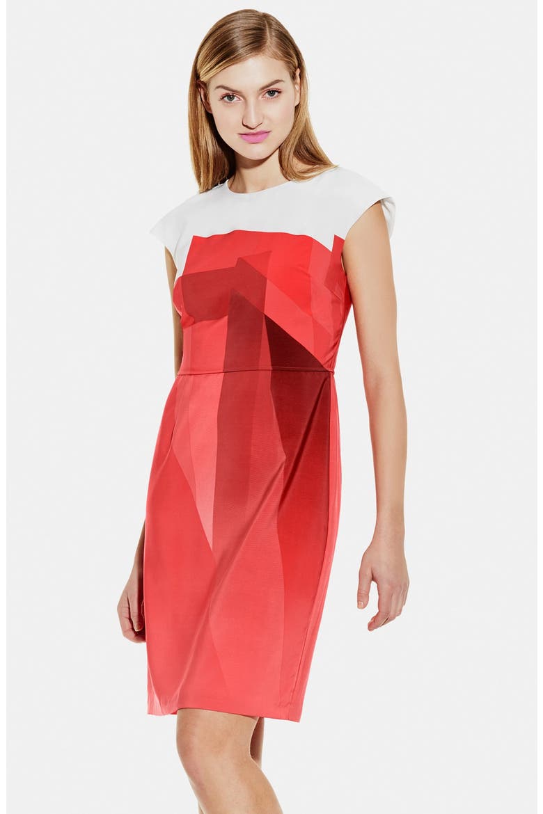 Contrast Yoke Ombré Print Sheath Dress, Main, color, POMEGRANATES