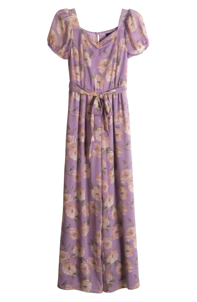 Zunie Puff Sleeve Floral Maxi Dress, Main, color, Lilac