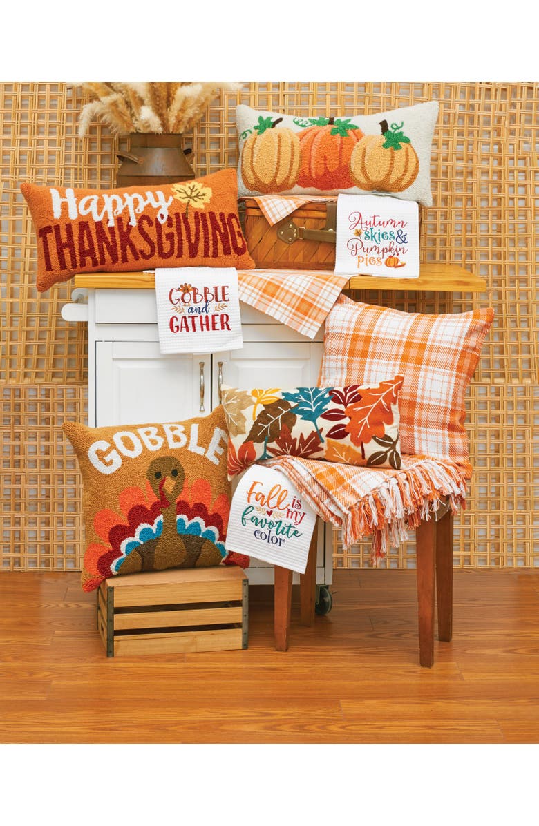 C&F Home "Happy Thanksgiving" Leaf Hooked Long Accent Pillow 12" x 24", Alternate, color, Orange