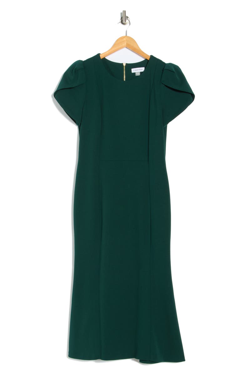 Calvin Klein Tulip Sleeve Crepe A-Line Midi Dress, Main, color, Caper
