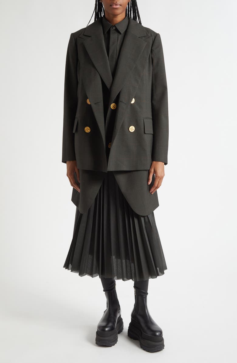 Sacai Glen Check Pleated Skirt, Alternate, color, Black/ Khaki