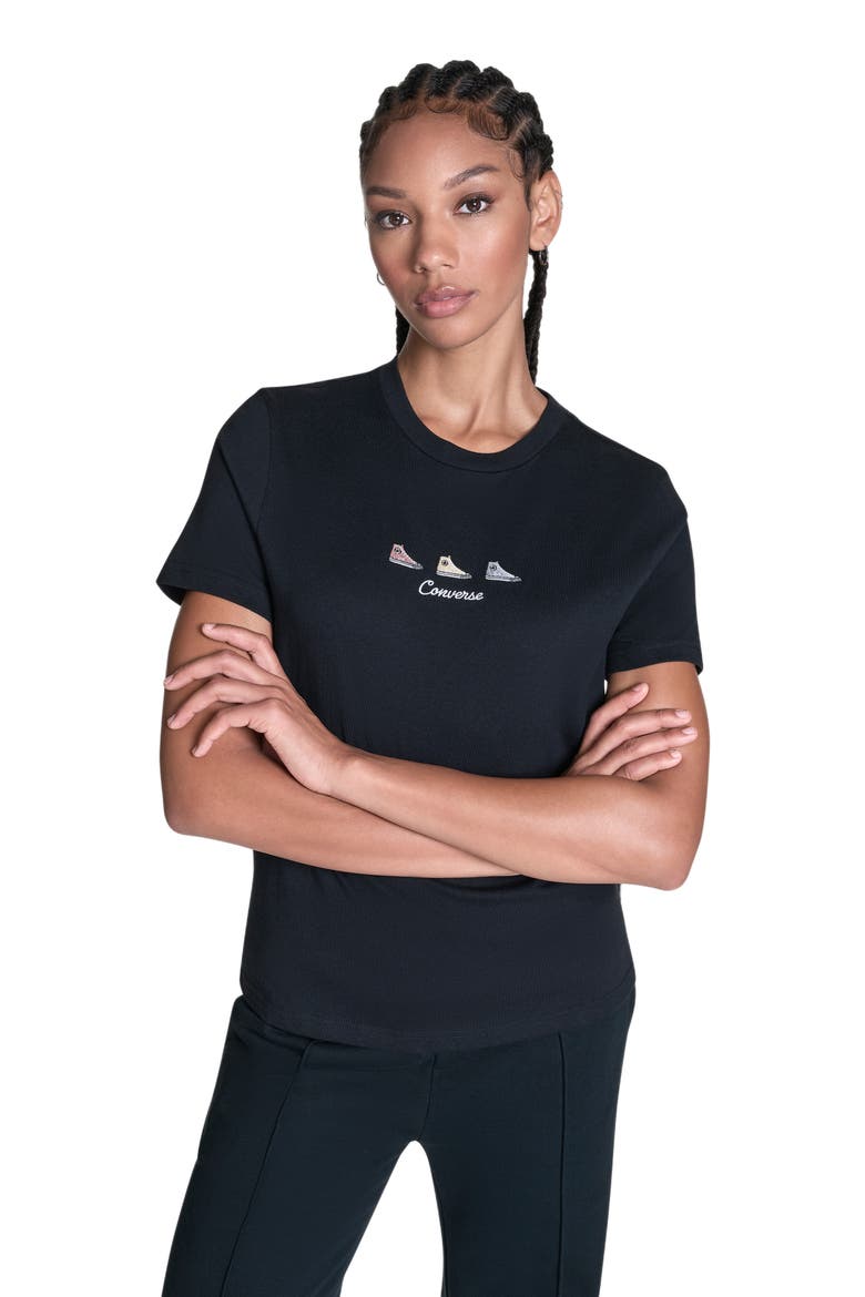 Trio Embroidered T-Shirt, Main, color, CONVERSE BLACK