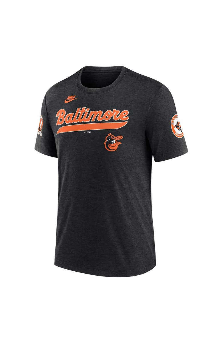 Nike Men's Nike Heather Black Baltimore Orioles Cooperstown Collection Eras Tri-Blend T-Shirt, Alternate, color, Heather Black