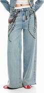 Desigual Chain Embellished Wide Leg Jeans