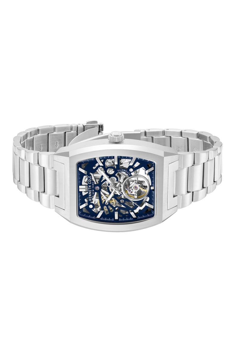The Hollis Tonneau Skeleton Automatic Bracelet Watch, 40mm x 52.5mm, Alternate, color, SILVER