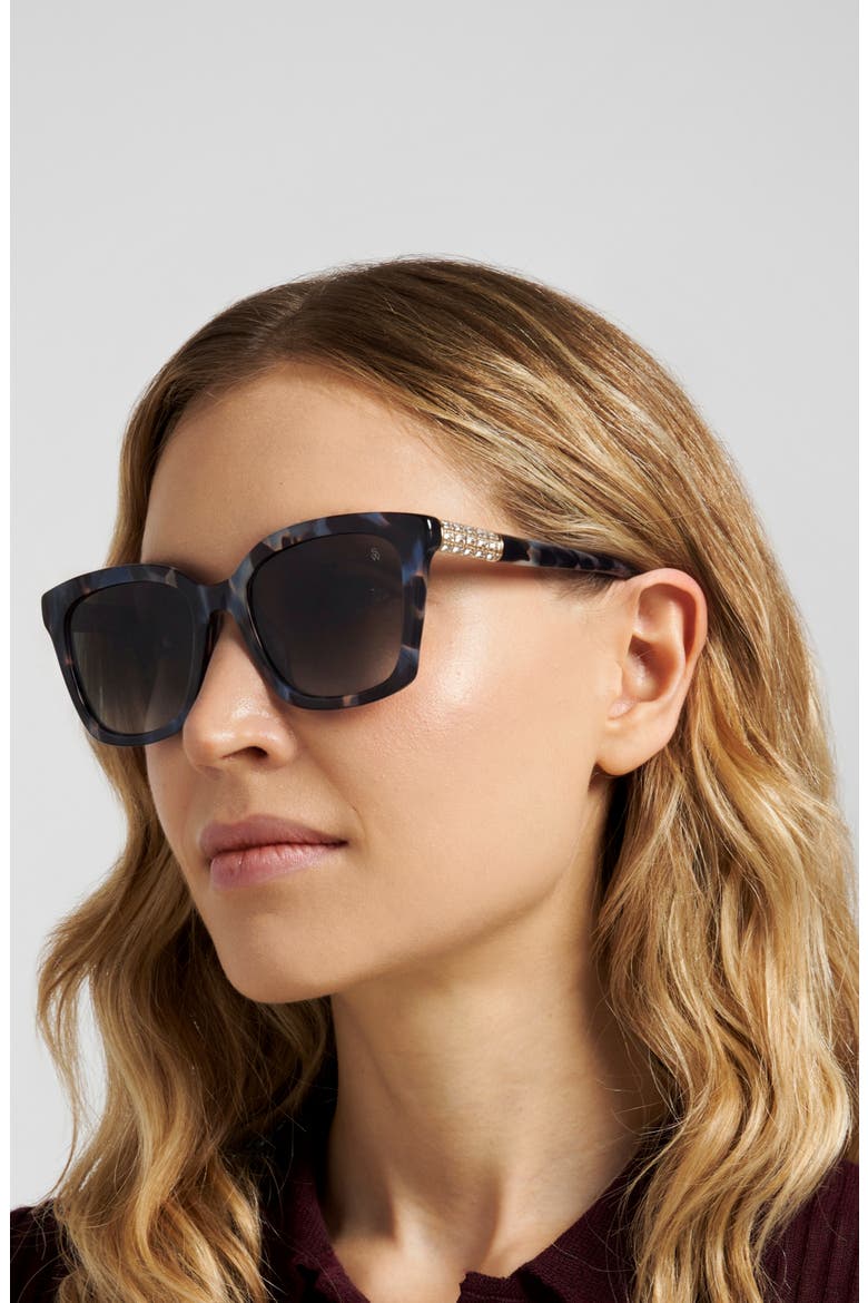 54mm Rectangular Sunglasses, Alternate, color, BLUE HAVANA/ DARK GREY SF