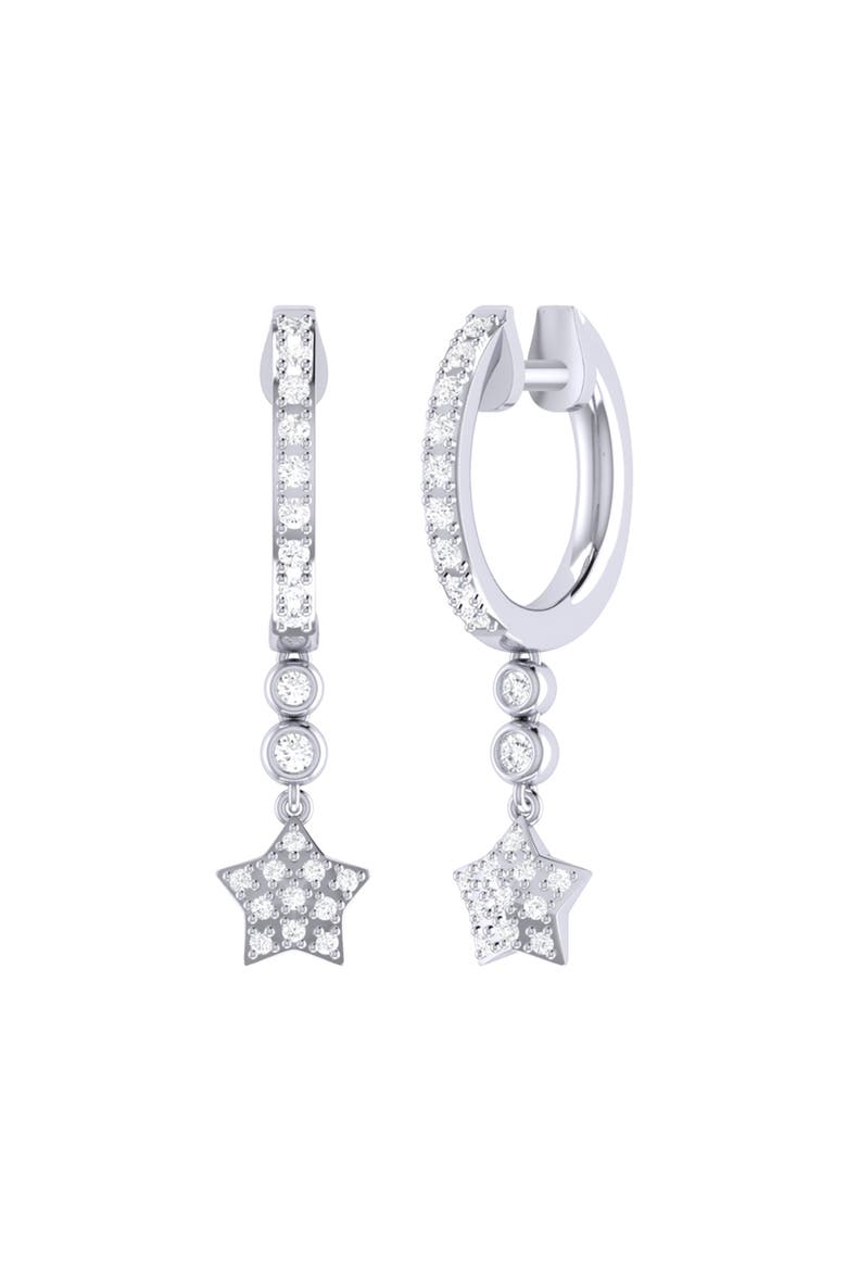 Star Bezel Duo Sterling Silver Diamond Hoop Earring, Main, color, Silver
