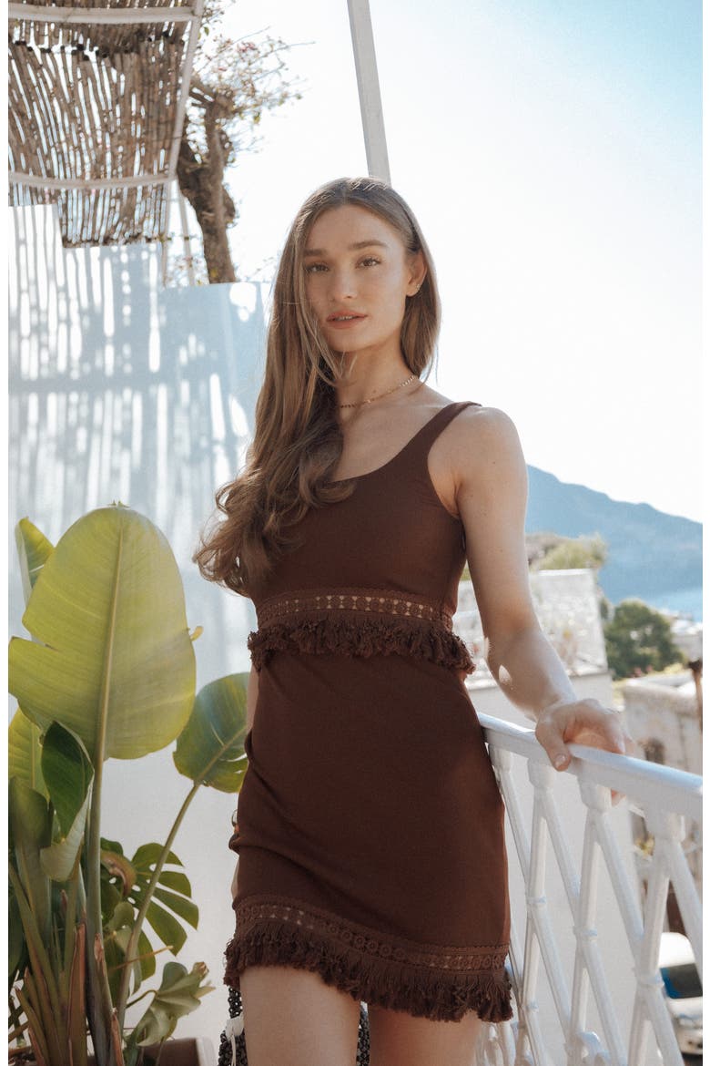 Tula Fringe Sleeveless Minidress, Alternate, color, DARK BROWN