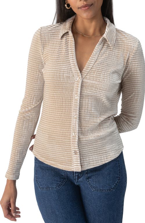 Sanctuary Textured Velvet Button-Up Shirt in Frosted Almond 