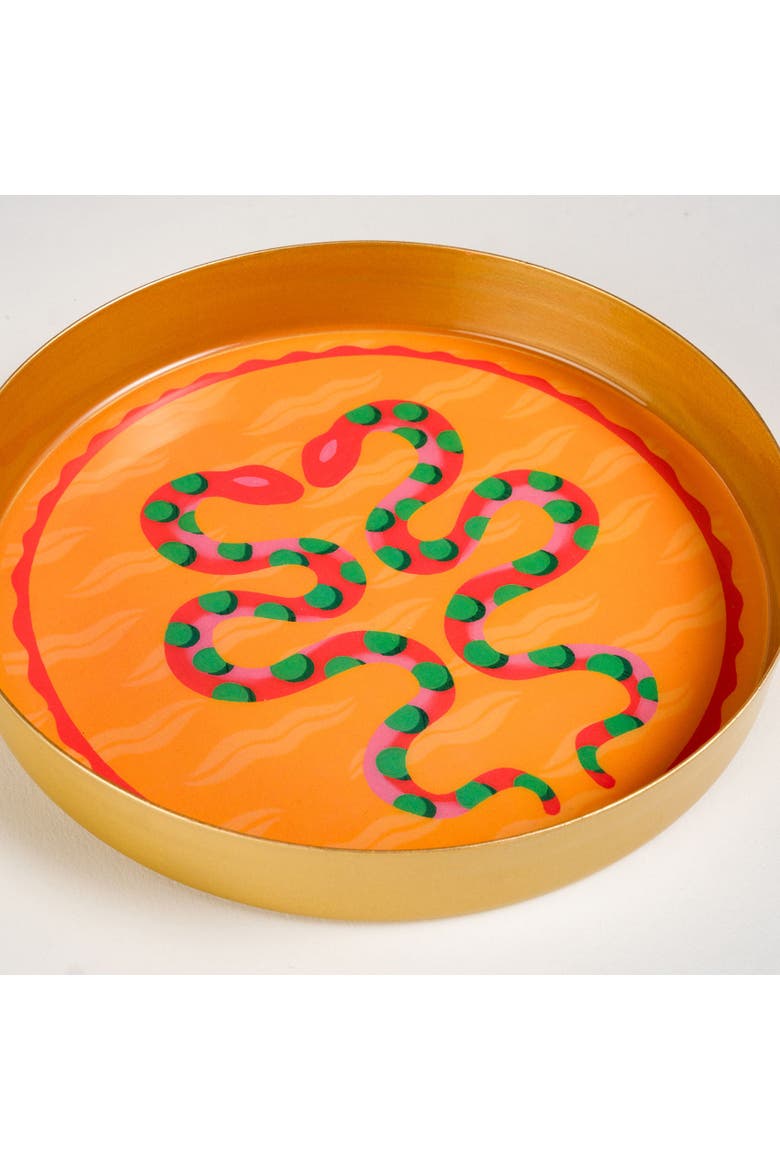 Snake Metal Decorative Tray 2 Pcs Set, Alternate, color, Yellow-Fuchsia