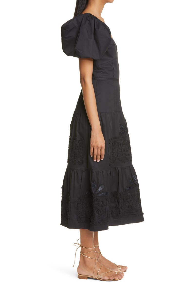 Unchanging Legacy Embroidered Puff Sleeve Dress, Alternate, color, BLACK